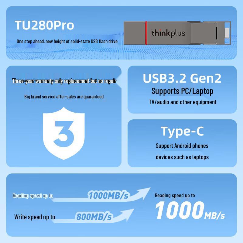 Lenovo Thinkplus TU280Pro Çift Arayüzlü SSD Flash Sürücü