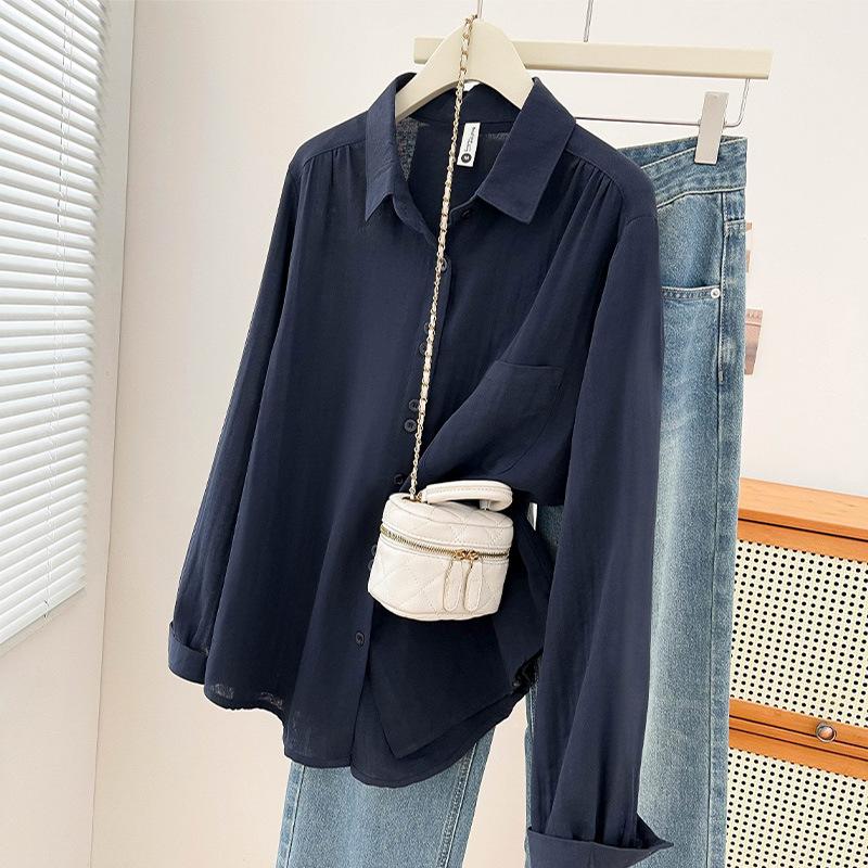 New spring and summer literary and artistic style double-layer cotton yarn cotton breathable shirt women's loose casual versatile long-sleeved shirt