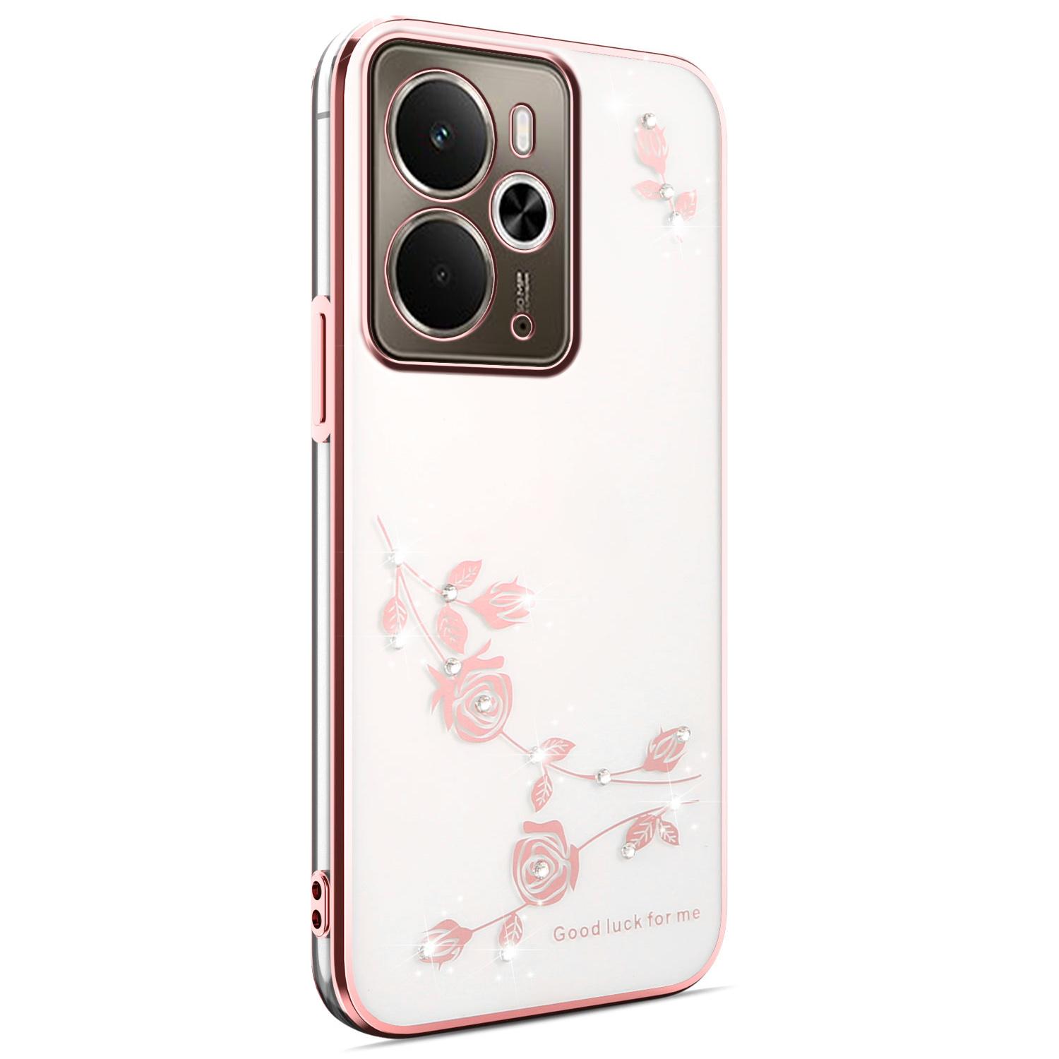 

KADEM For Realme 14T 5G/14 5G Case Flower Rhinestone Decor Electroplating TPU Phone Cover Rose Gold