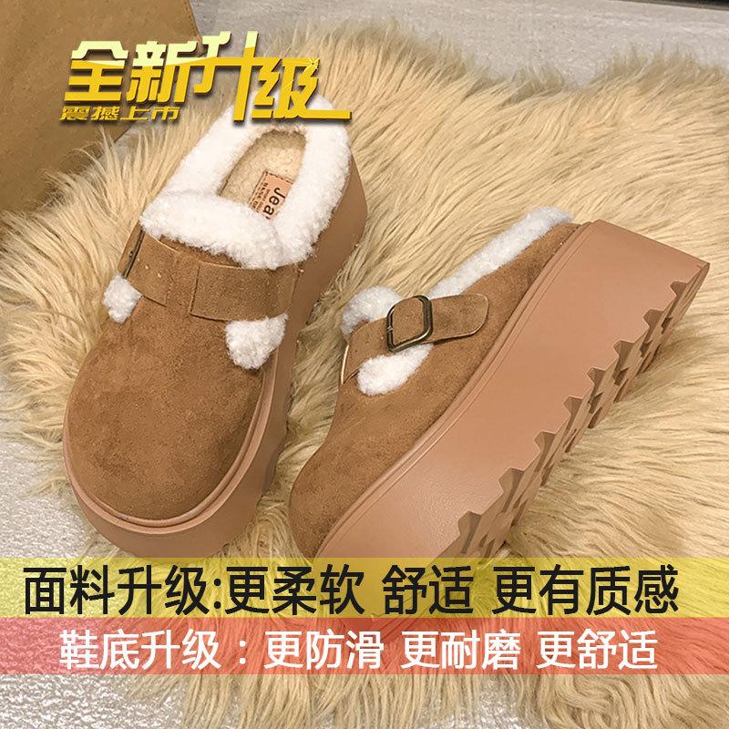 

Retro velvet thick-soled cotton slippers for women s outer wear 2025 new autumn and winter lazy people with one pedal to increase the height of Birk 35