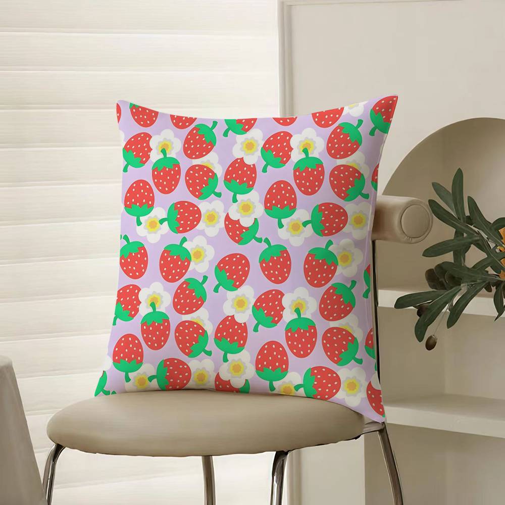 Fashionable Fruit Print Pattern Pillow Case Comfort Sofa Bed Silky Elegant Invisible Zipper Decorative Cushion Cover