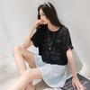 Ocean Print Letter Loose Mid-Sleeve T-Shirt