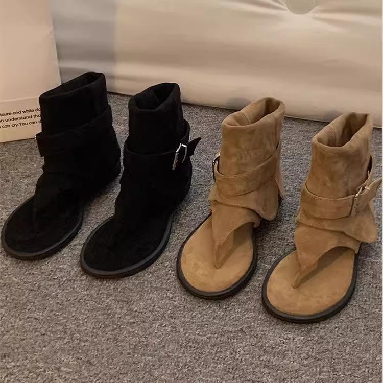 2025 Summer French Herringbone Toe Sandals Women's New Temperament Flat-bottomed Cool Boots Loose Sleeve Warehouse Tube Short Boots