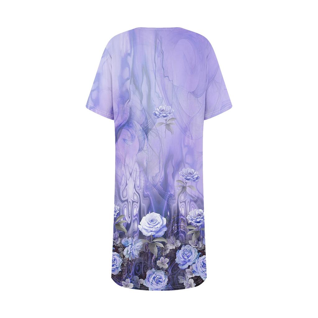 Womens Summer Dresses Short Sleeve Linen Casual T-Shirt Dresses Swing Beach Midi Dress Sundresses With Pockets