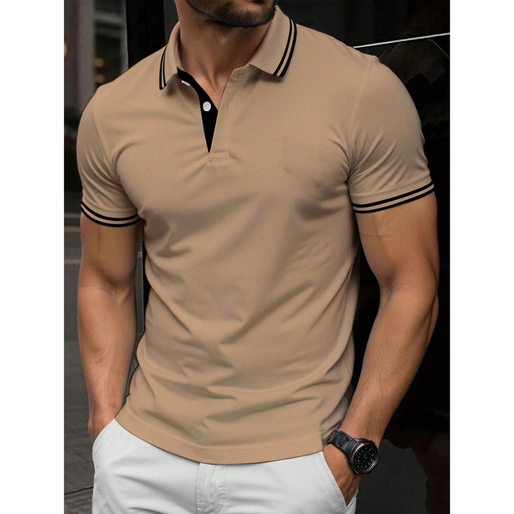 Men's Essential Striped Short Sleeve Polo Shirt, Casual Slim Fit for Daily Wear