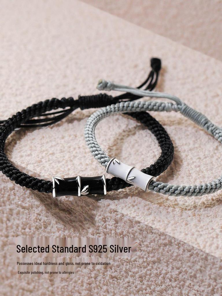 Sterling Silver Bamboo Couple Bracelets – Creative Student Style Hand Ropes, Perfect Christmas Gift for Girlfriend