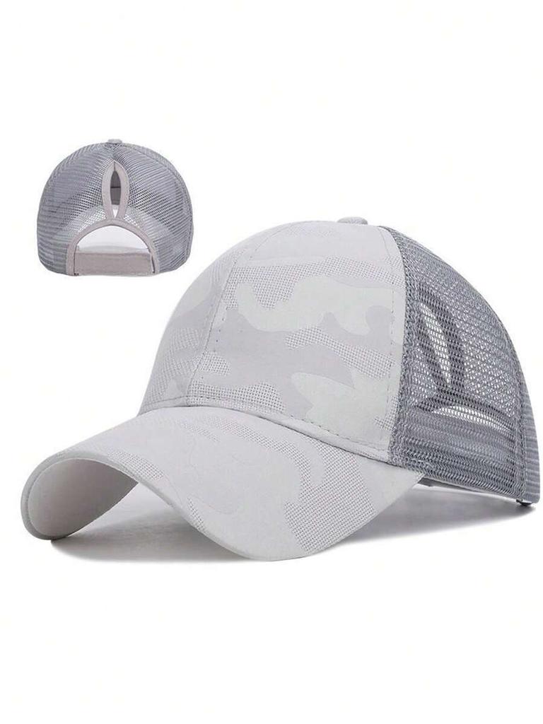 Pink Camouflage Breathable Lightweight Ponytail Baseball Cap With Mesh Back Sunshade