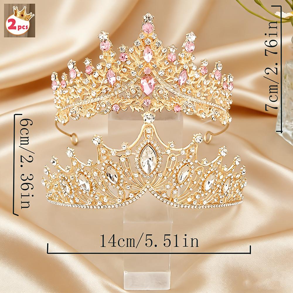 

2Pcs Baroque Gold Tiara Set Vintage Crowns with Pink Clear Luxurious Bridal Headwear for Weddings Proms Princess Occasions