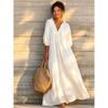 Women Bohemian V Neck Ruffle Puff Sleeve Maxi Dress