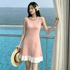 Spring Summer Beaded Knitted Mini Dress for Women Fashion Sleeveless Slimming Ruffle-Trimmed Sweater Dress