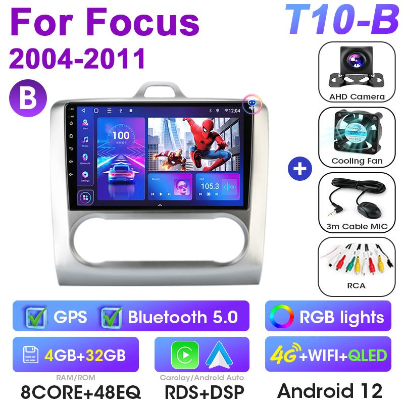 2 Din Android 12 Car Radio For Ford Focus 2 3 Mk2/Mk3 2004-2011 Multimedia Video Player GPS 4G Carplay Auto Stereo RDS Head Unit