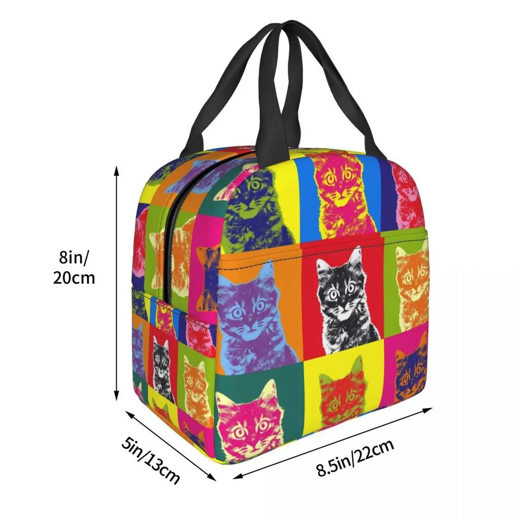 Bunte Katze Tragbare Lunchboxen für Frauen Wasserdicht Pop Art Kühltasche Thermisch Isoliert Lunchtasche lunchbag