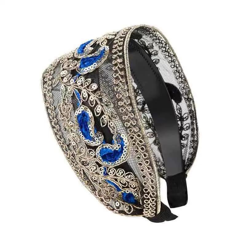 1PC Hollow Lace Flowers for Women Girls Sequins Bezel Headdress Wide Edge Fashion Headband Hair Hoop with Tooth