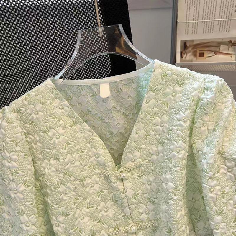 V-neck Top Short-sleeved Shirt for Women Summer New French Sweet Short Floral Top
