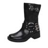 Black Platform Martin Boots Women's Spring and Autumn New Retro Western Cowboy Boots Short Boots Knight Boots