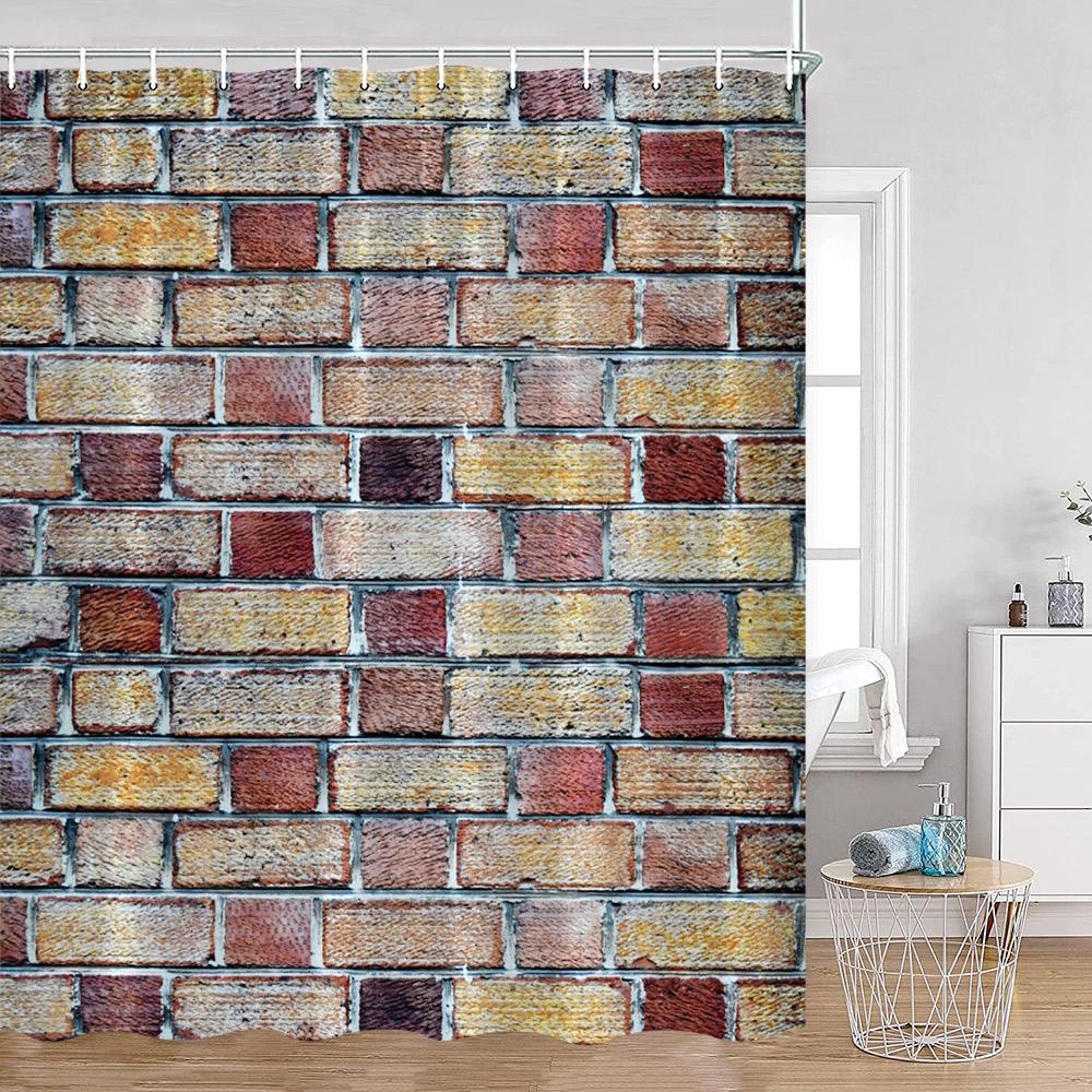 Countryside Wooden Board Shower Curtain Brick Wall Farmhouse Farm Bathroom Curtains Wooden Planks Art Pattern Bath Curtain Decor