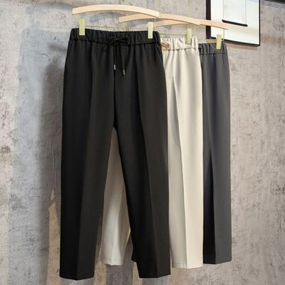 Herren Anzughose mit Kordelzug, elastische Taille, gerades Bein, einfarbig, lockere formelle Business-Stil, Bürokleidung