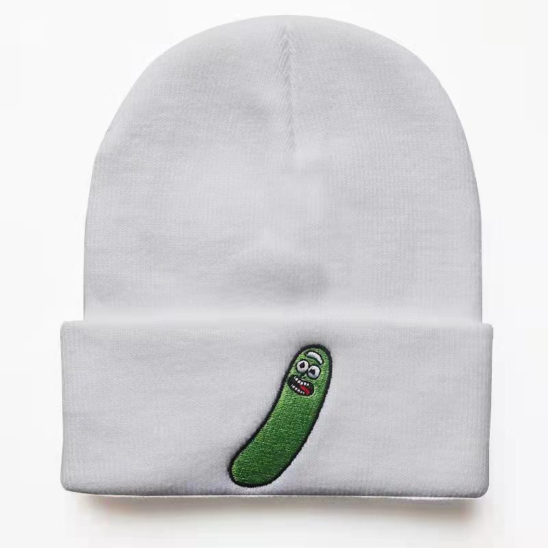New Cute Cucumber Knit Hat Funny Anime Embroidery Hip-Hop Autumn Winter Cold Weather Hat for Male and Female Students