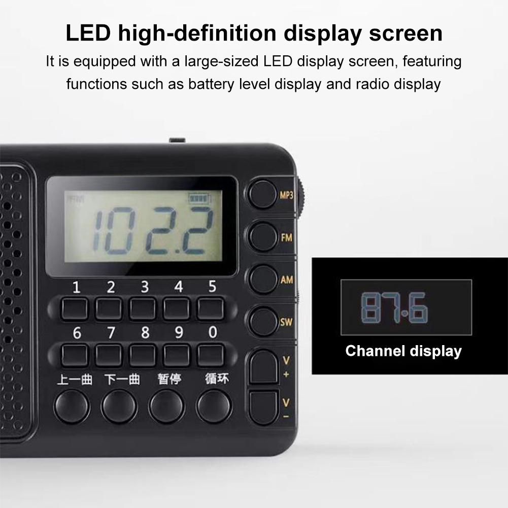 FM/AM/SW Full Band Radio with LED Screen Display Portable Radio Receiver Support TF Card USB Drive MP3 Music Player for Outdoor