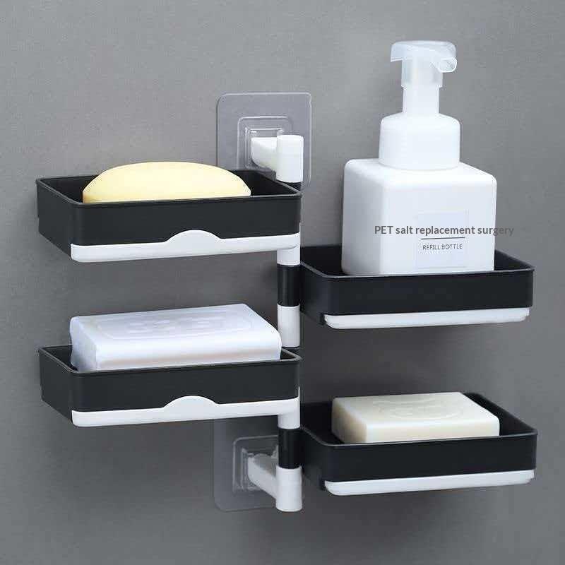 Non Drilling Soap Rack Wall Mounted Multi-Layer Soap Box Storage Rack Rotatable Wall Mounted Soap Holder With Self Draining