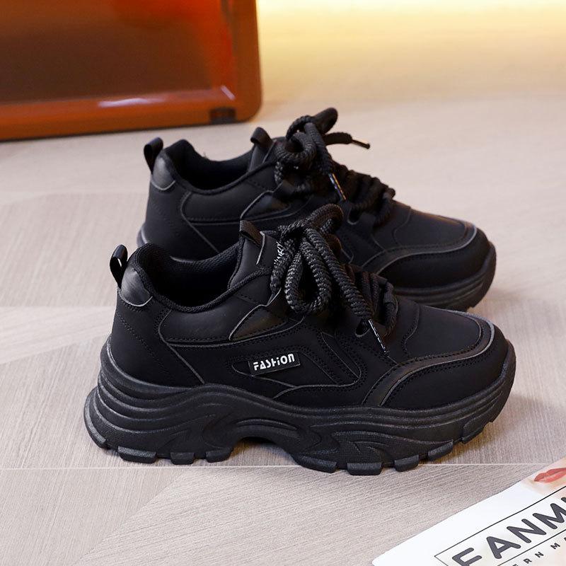 Leather Fashion Casual Sports Shoes Ins Tide Explosion Spring and Autumn 2025 New Models Step On Shit Feeling Thick Soles Dad Shoes Girl