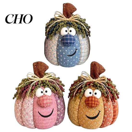 Soft Stuffed Pumpkins for Kids Room Whimsical Patchwork Pumpkin, Pumpkin Table Decor, Cute Smiling Face Decorative Fireplace Mantel Cloth Tabletop