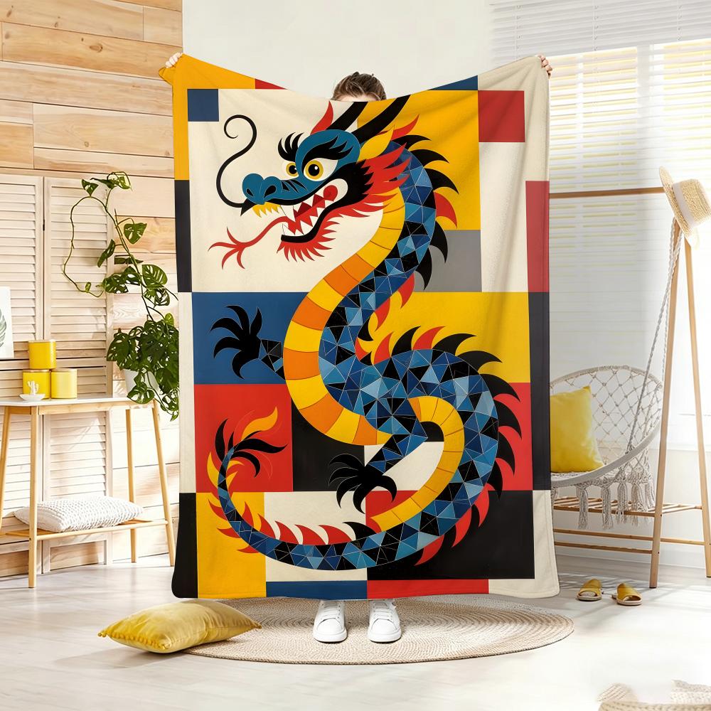 Art Illustration M-Mondrian Loong Throw Lightweight Flannel Blanket Soft Skin-Friendly For Summer Cooling