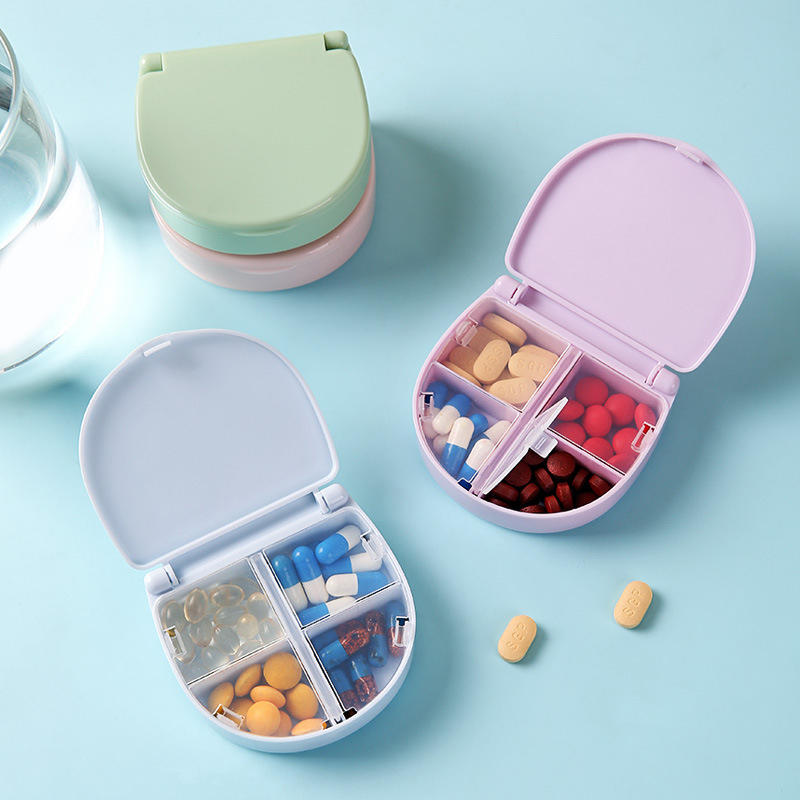 Portable Mini 4-Panel Small Medicine Box For Travel Suitable For Pills Supplements Portable Storage Box 4-Panel Multi-Color Fashionable Medicine Box