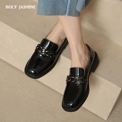 2024 Nieuwe Zwarte Echte Leren Schoenen Dames Enkele Schoenen Ketting Mode Casual Platte Schoenen Lente Zomer Nieuw Aangekomen loafers dames