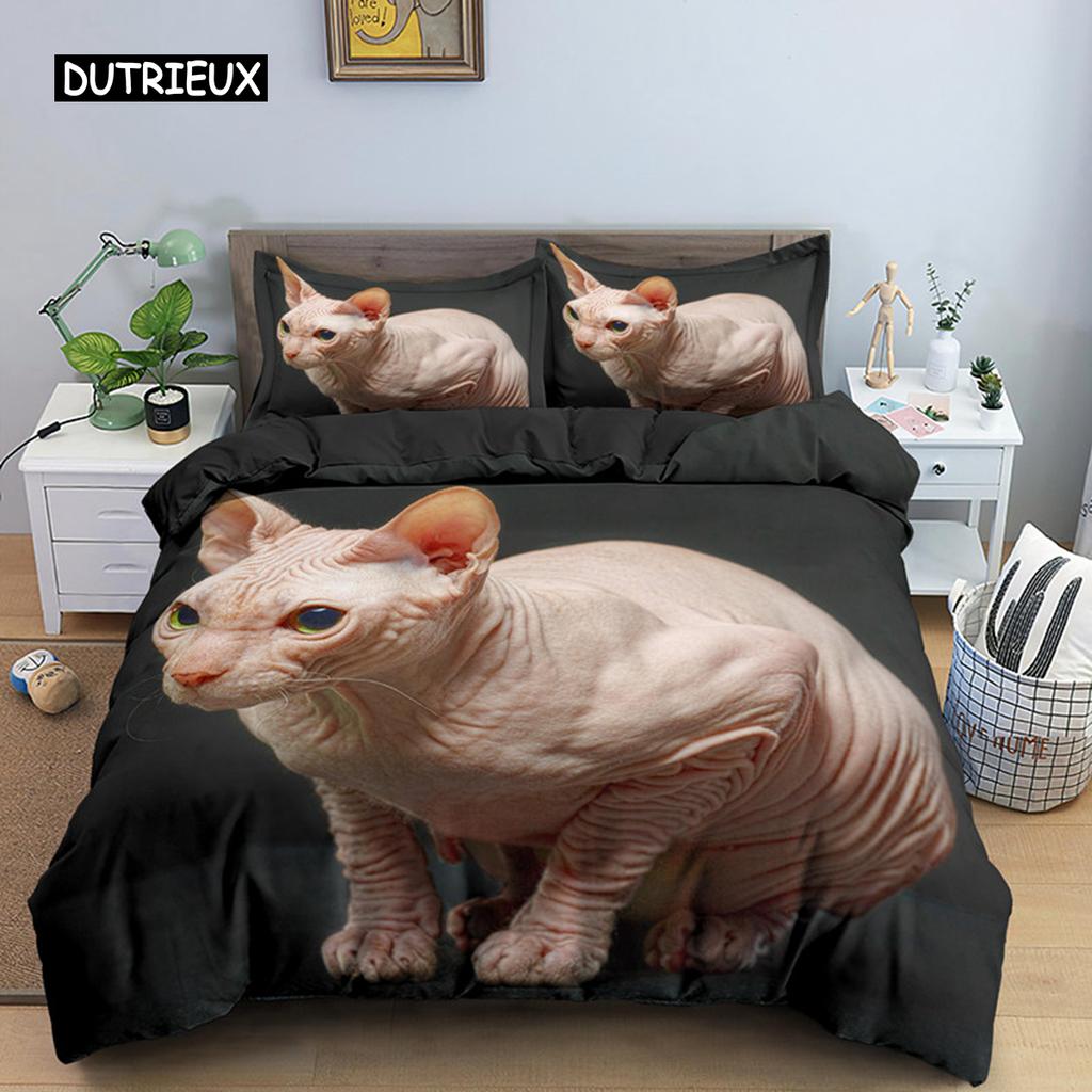 Canadian Sphynx Cat Duvet Cover King Queen Lovely Pet Kitty Bedding Set Kids Teens Adults Cute Animal Soft Polyester Quilt Cover