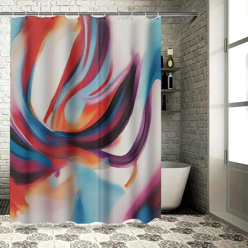 

Vibrant Colorful Swirl Shower Curtain Waterproof Fabric For Bathroom Decorations Blue Red White Black Pink Purple Orange Design W60H190(CM)-1 Pcs