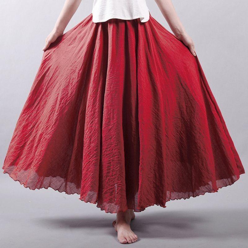 Skirts For Women Female Bohemian Beach A Line Dress Double Layer Elastic Waist Long Maxi Comfortable Temperament Skirts