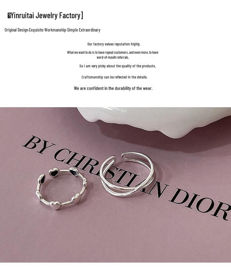 Yinruitai S925 Sterling Silver Korean Heart Design Thin Band Ring for Women