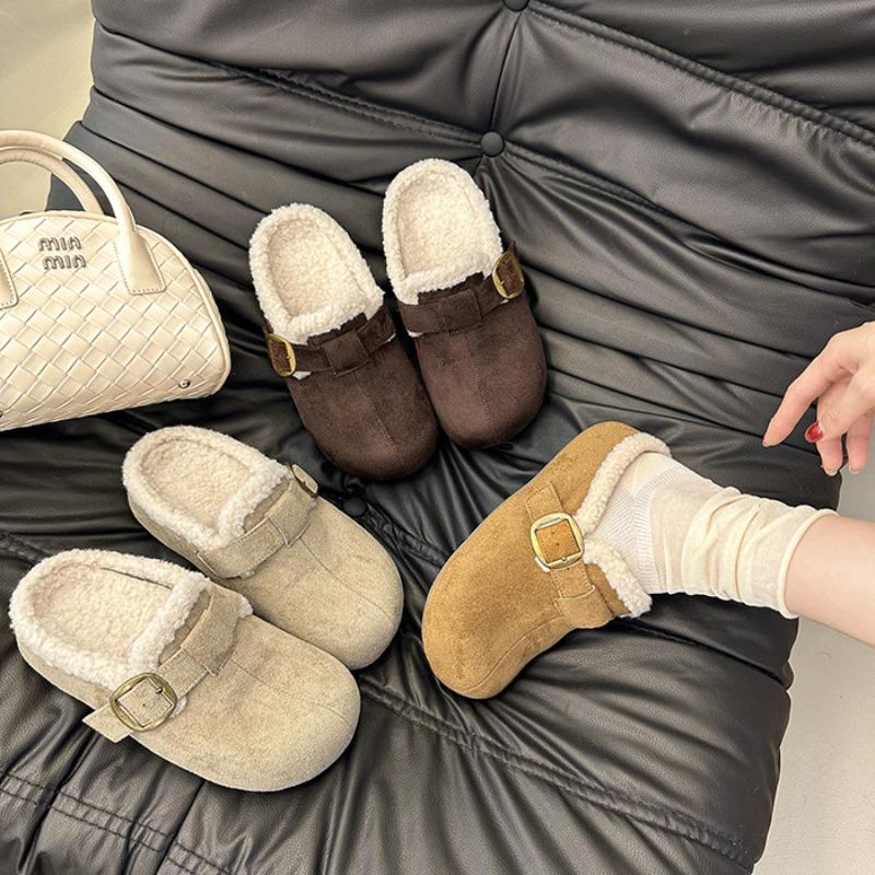 Thick-bottomed velvet bag head drag half slippers women's new autumn and winter versatile lazy Boken slippers tide