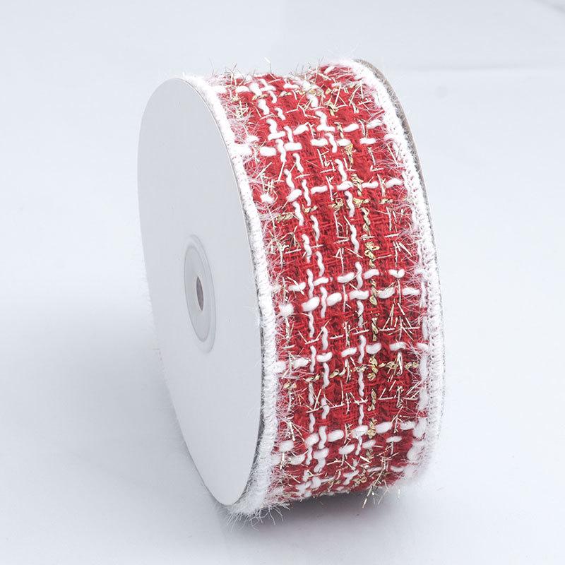 Woolen Woven Ribbon White Woolen Edge Big Red Ribbon Woolen Plaid Hair Accessories Clip Bow Accessories Elegant Home Decorating Activity Supplies