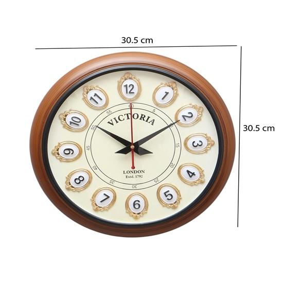 30 Cm Victoria Wall Clock, Vintage Style with Gold-Tone Frames, Brown Wood Frame, 1792 Collection