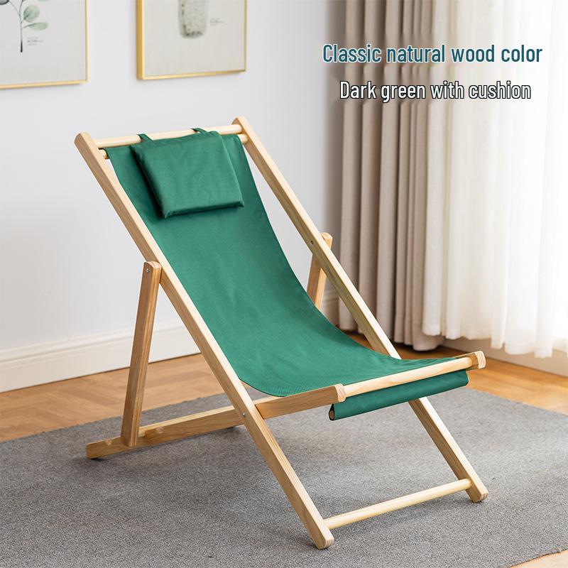 Solid Wood Outdoor Folding Recliner Beach Chair with Canvas for Adults
