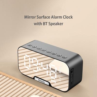 Digital Mirror Surface Alarm Clock with BT Speaker & FM Radio Dual Alarms Electronic Desktop Clock