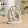 Small Desktop Art 3D Printed Holy Family Ornament, Abstract Crescent Sculpture with Statue Star, Religious Decoration for Christmas Fireplace
