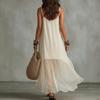 New lazy and relaxed bohemian vacation solid color suspender U-neck women's dress