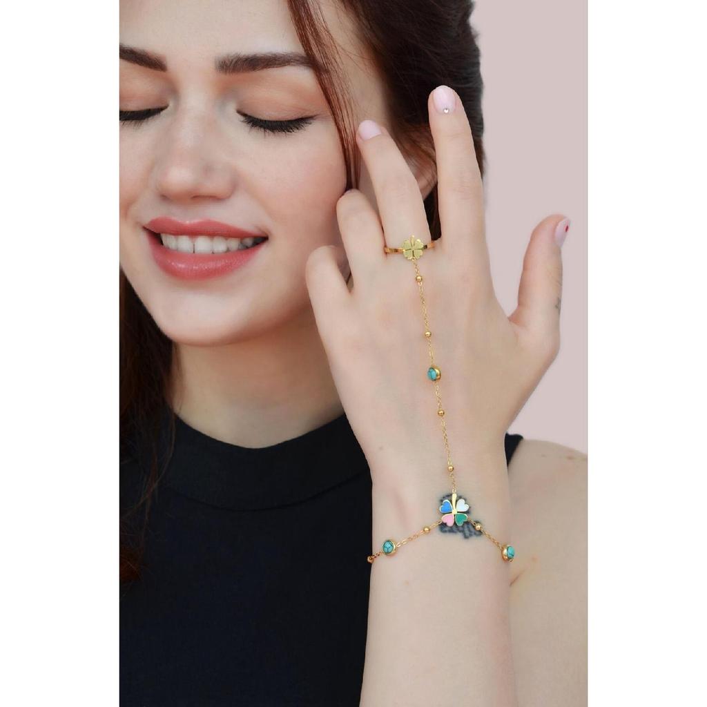 Colorful Yoncal Turquoise Stone Ring Steel Ahmeran Bracelet