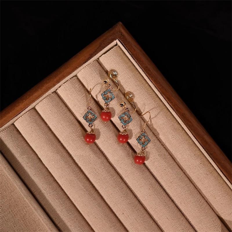 925 Sterling Silver Jewelry Auspicious Clouds Cinnabar Drop Earrings for Women Wedding Party Jewelry for Girls Friend Gift