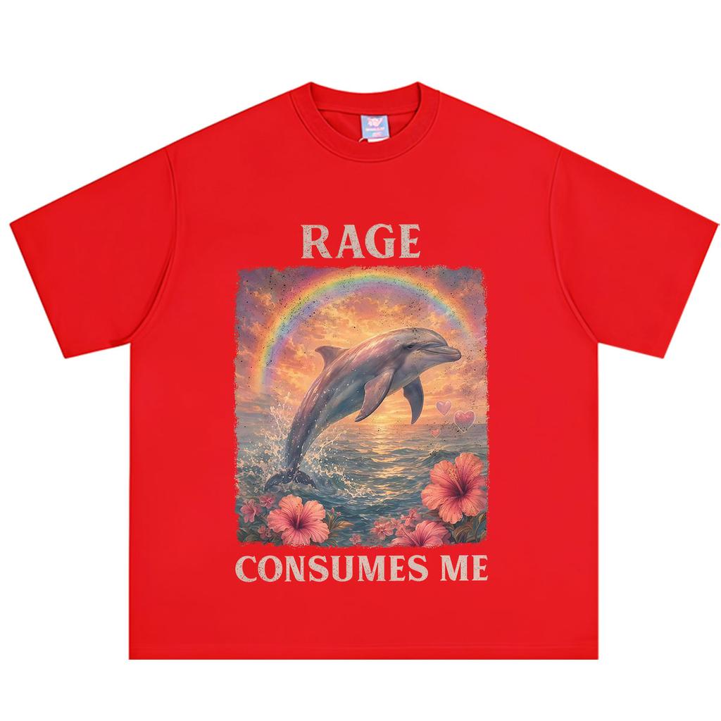 Rage Consumes Me Dolphin Funny Dolphin Meme T Shirt Men Women Hip-hop T-shirts Short-sleeved Casual Vintage Cotton T-shirts