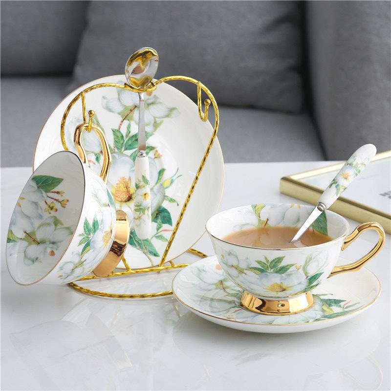 Korean Pastoral Bone China Coffee Cup Saucer Ceramic English Afternoon Flower Tea Cup Saucer With Spoon Tea Set Small Fresh Creativity