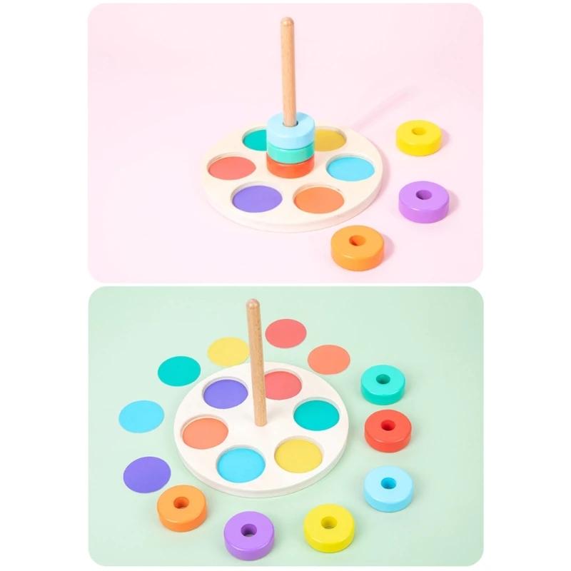 Baby Holz Regenbogen Stapelspielzeug Montessori Bunte Blöcke Klassifizierung und Nestspiele Feinmotoriktraining Formen zuordnen