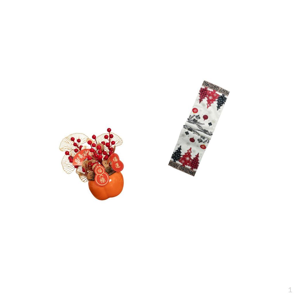 Artificial Bonsai Flower Bucket for Chinese Year And Christmas Table Runner Dresser Scarf