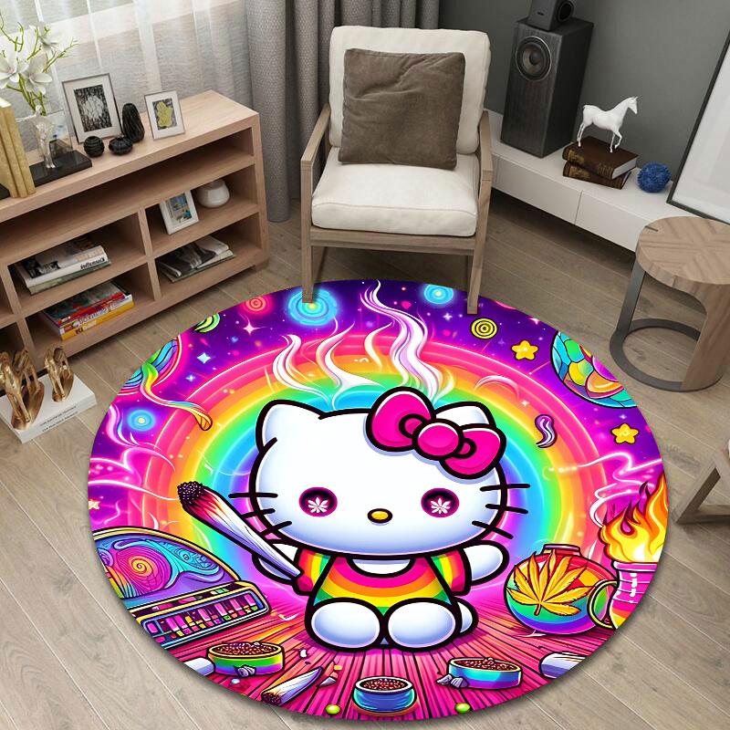 Classic Round Love Multicolor Carpet, Non-Slip Floor Mat for Dining Room