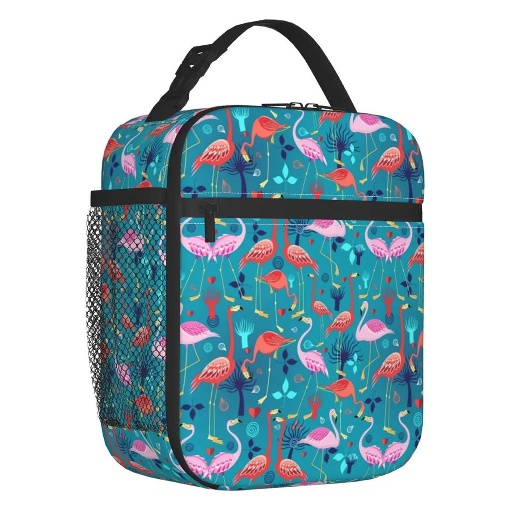 Pink Flamingo Summer Vibes Flamingos Pattern Portable Lunch Boxes Cooler Thermal Food Insulated Lunch Bag Kids School Children