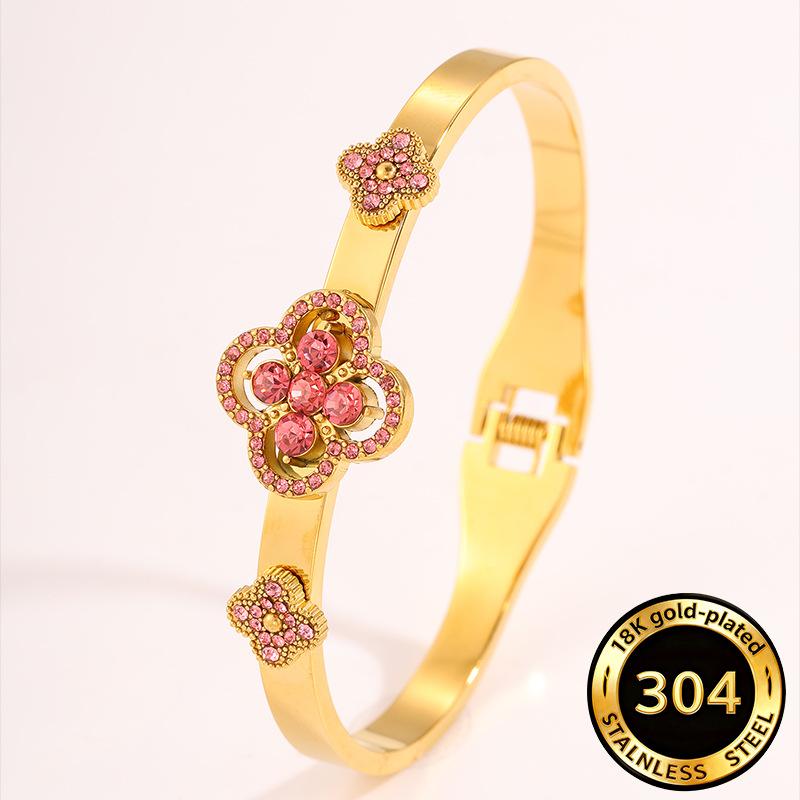 European and American high-end four-leaf clover diamond-encrusted titanium steel women's light luxury versatile explosive