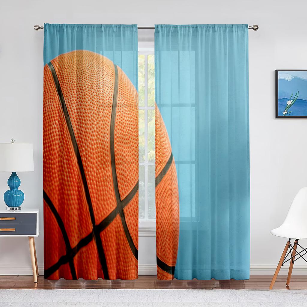 Basketball Sport Thema Transparenter Voile Vorhang für Teenager Jungen Männer Schlafzimmer Wohnzimmer Dekoration Moderner Chiffon Tüll Fenstervorhang